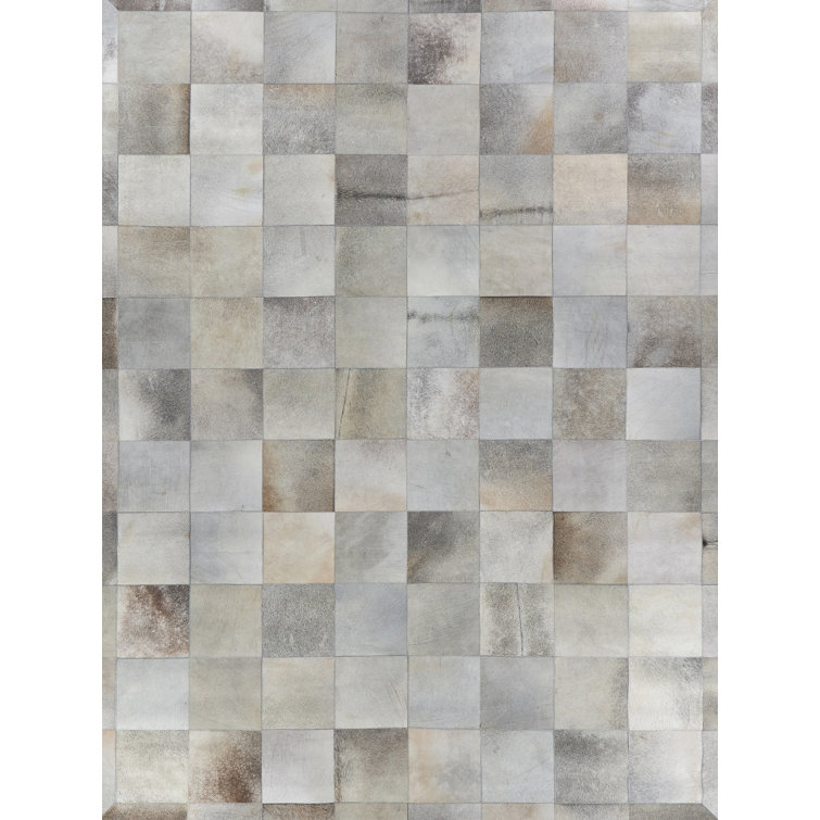 Exquisite Rugs Natural Hide Geometric Handmade Cowhide Silver Area Rug